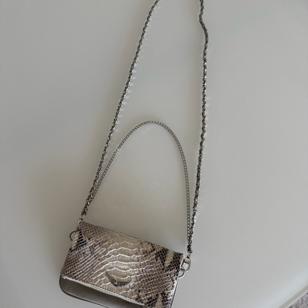 Zadig Silver Snake-Embossed Crossbody Mini Bag with Chain Strap - Picture 4 of 5